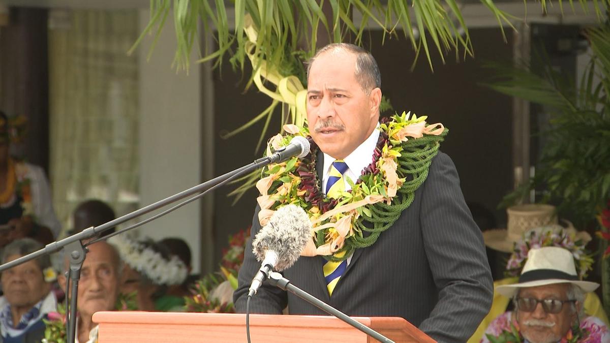 Premier Tagelagi pays tribute to past Niue leaders during the flag-raising ceremony at the Fale Fono.