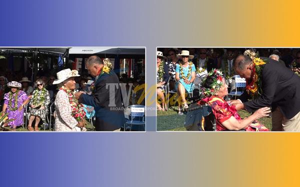 Educators Mrs Sabina Aue Fakanaiki and Mrs Janet Sipeli Tasmania awarded the Niue Public Service Medals.