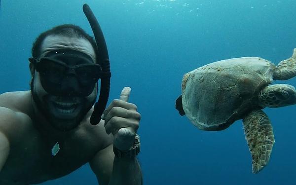Local fisherman establishes trust on a rare encounter with a turtle