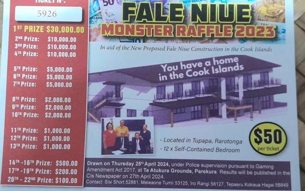 Niue Monster Raffle to assist with proposed Fale Niue construction in Rarotonga