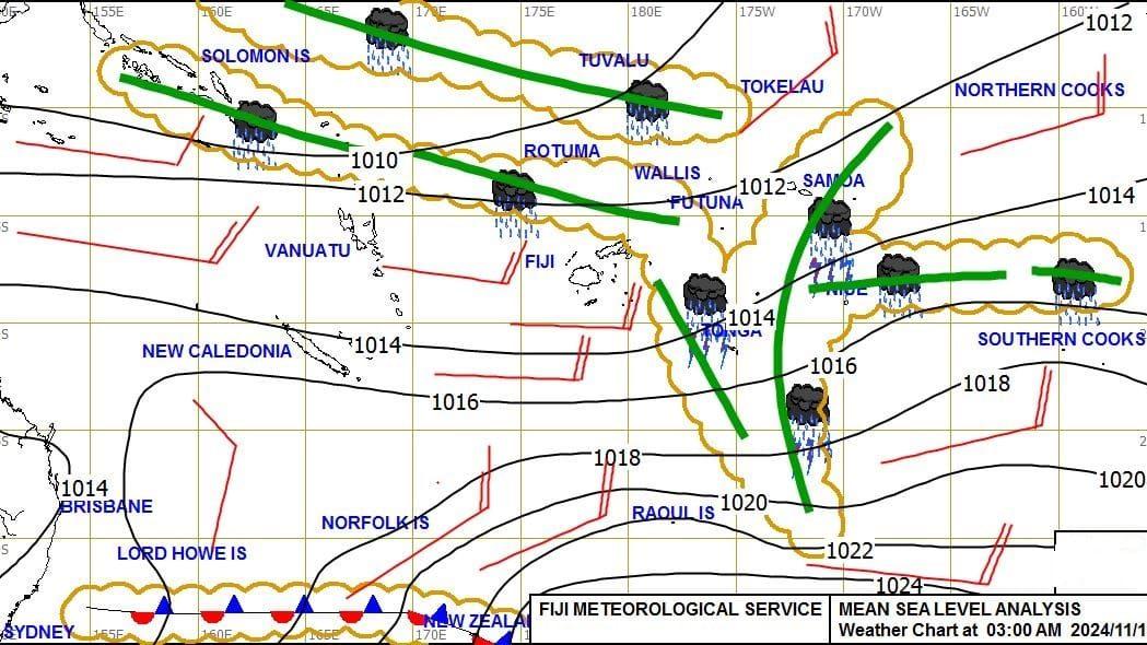 Trough of low pressure continues to affect Niue today with heavy rain