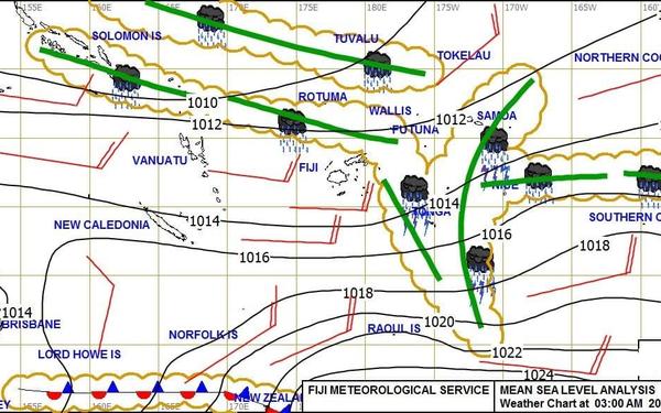 Trough of low pressure continues to affect Niue today with heavy rain